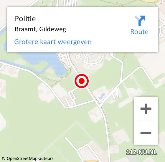 Locatie op kaart van de 112 melding: Politie Braamt, Gildeweg op 9 augustus 2019 08:08