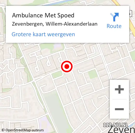 Locatie op kaart van de 112 melding: Ambulance Met Spoed Naar Zevenbergen, Willem-Alexanderlaan op 9 augustus 2019 09:28