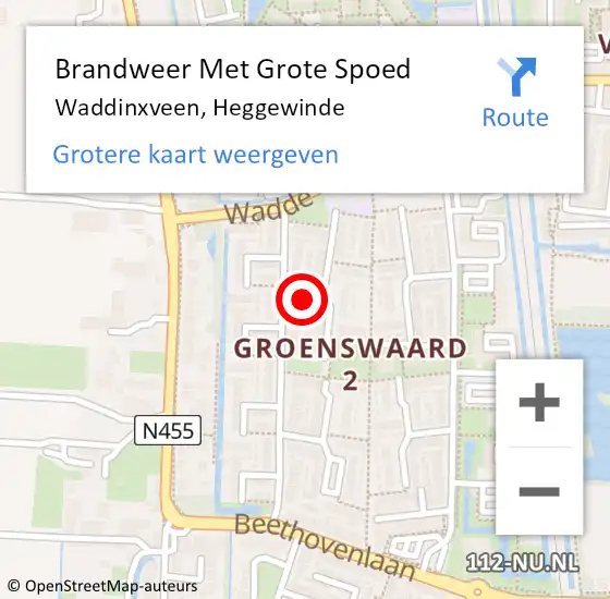 Locatie op kaart van de 112 melding: Brandweer Met Grote Spoed Naar Waddinxveen, Heggewinde op 10 april 2014 08:24