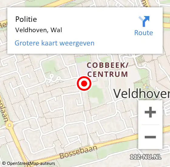 Locatie op kaart van de 112 melding: Politie Veldhoven, Wal op 9 augustus 2019 10:37