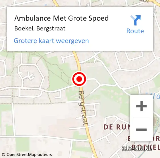 Locatie op kaart van de 112 melding: Ambulance Met Grote Spoed Naar Boekel, Bergstraat op 9 augustus 2019 10:39