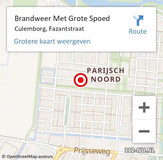 Locatie op kaart van de 112 melding: Brandweer Met Grote Spoed Naar Culemborg, Fazantstraat op 9 augustus 2019 11:07