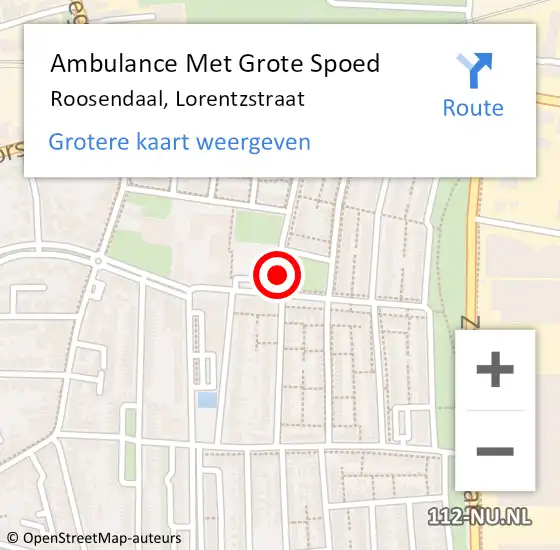 Locatie op kaart van de 112 melding: Ambulance Met Grote Spoed Naar Roosendaal, Lorentzstraat op 9 augustus 2019 11:23