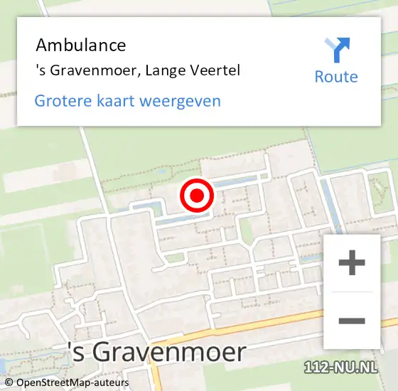 Locatie op kaart van de 112 melding: Ambulance 's Gravenmoer, Lange Veertel op 9 augustus 2019 11:39