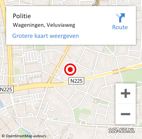 Locatie op kaart van de 112 melding: Politie Wageningen, Veluviaweg op 9 augustus 2019 12:10