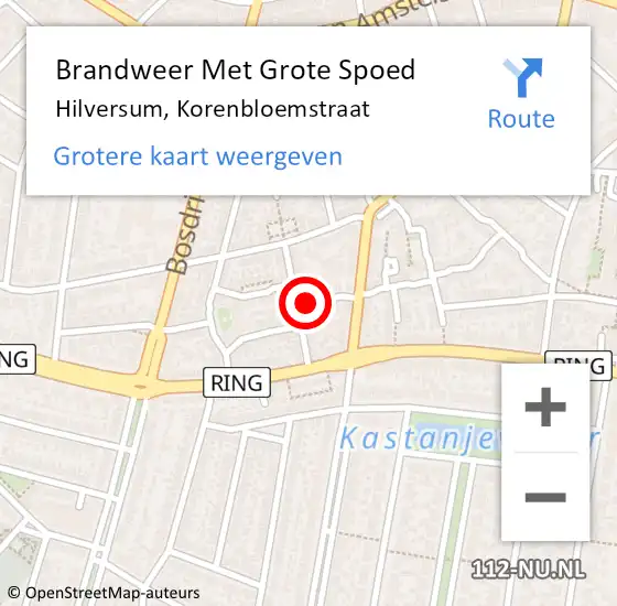 Locatie op kaart van de 112 melding: Brandweer Met Grote Spoed Naar Hilversum, Korenbloemstraat op 9 augustus 2019 12:18