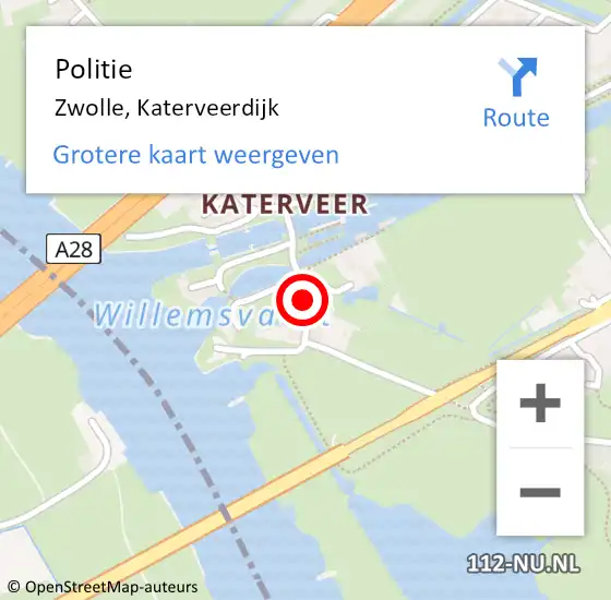 Locatie op kaart van de 112 melding: Politie Zwolle, Katerveerdijk op 9 augustus 2019 12:22