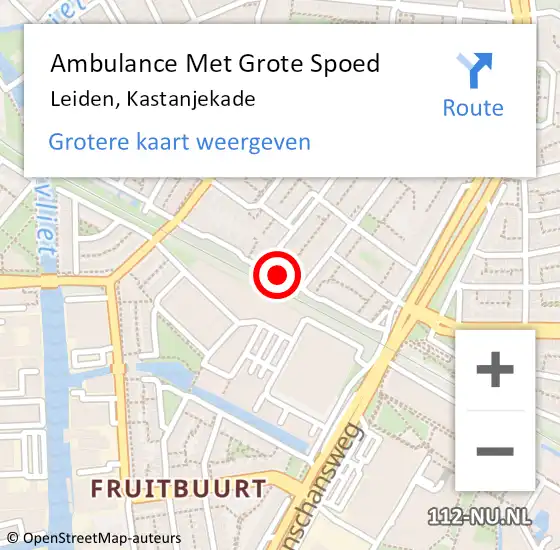 Locatie op kaart van de 112 melding: Ambulance Met Grote Spoed Naar Leiden, Kastanjekade op 9 augustus 2019 12:45