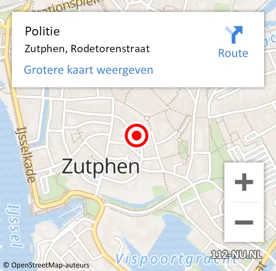 Locatie op kaart van de 112 melding: Politie Zutphen, Rodetorenstraat op 9 augustus 2019 14:02