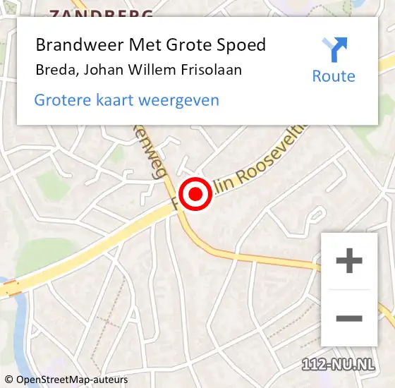 Locatie op kaart van de 112 melding: Brandweer Met Grote Spoed Naar Breda, Johan Willem Frisolaan op 9 augustus 2019 15:28