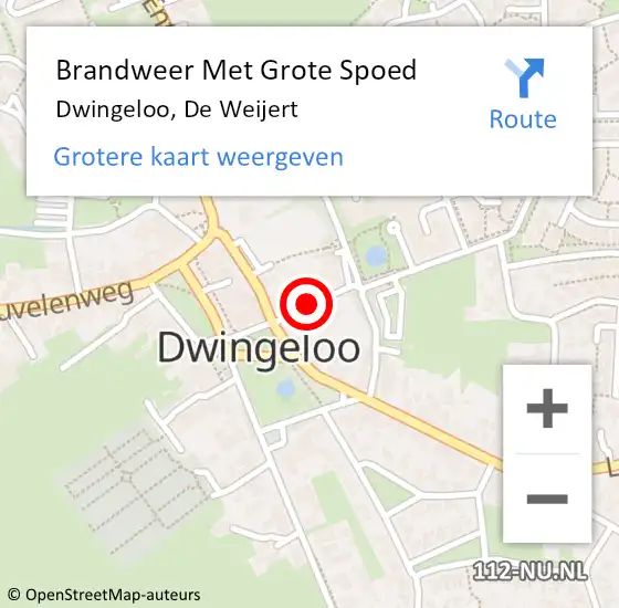 Locatie op kaart van de 112 melding: Brandweer Met Grote Spoed Naar Dwingeloo, De Weijert op 9 augustus 2019 16:32