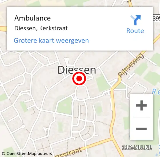 Locatie op kaart van de 112 melding: Ambulance Diessen, Kerkstraat op 9 augustus 2019 17:33