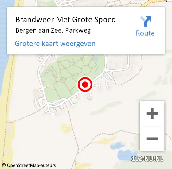 Locatie op kaart van de 112 melding: Brandweer Met Grote Spoed Naar Bergen aan Zee, Parkweg op 9 augustus 2019 19:44