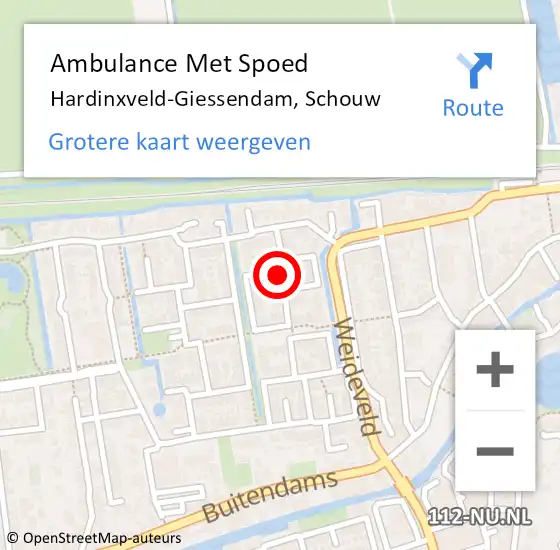 Locatie op kaart van de 112 melding: Ambulance Met Spoed Naar Hardinxveld-Giessendam, Schouw op 9 augustus 2019 20:57