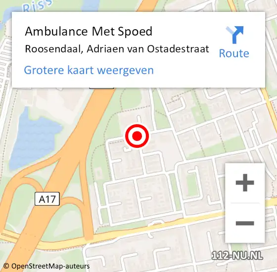 Locatie op kaart van de 112 melding: Ambulance Met Spoed Naar Roosendaal, Adriaen van Ostadestraat op 9 augustus 2019 22:20