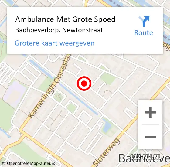 Locatie op kaart van de 112 melding: Ambulance Met Grote Spoed Naar Badhoevedorp, Newtonstraat op 9 augustus 2019 22:23