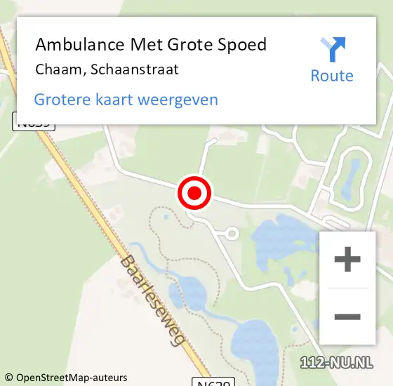 Locatie op kaart van de 112 melding: Ambulance Met Grote Spoed Naar Chaam, Schaanstraat op 10 augustus 2019 02:09