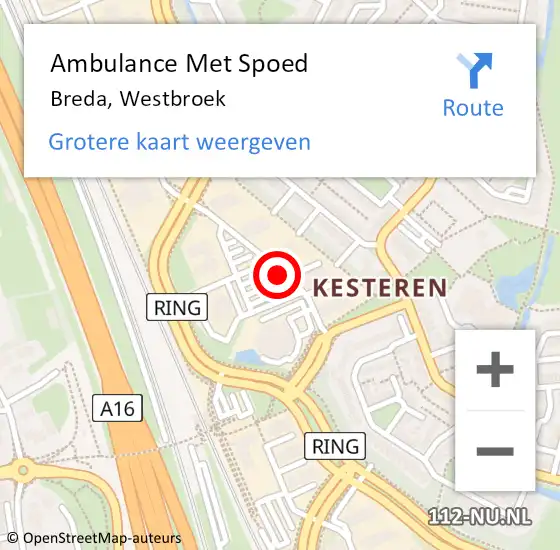 Locatie op kaart van de 112 melding: Ambulance Met Spoed Naar Breda, Westbroek op 10 augustus 2019 06:44