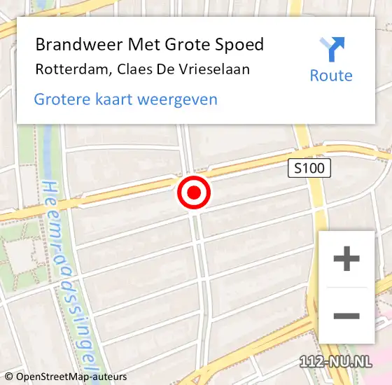 Locatie op kaart van de 112 melding: Brandweer Met Grote Spoed Naar Rotterdam, Claes De Vrieselaan op 10 augustus 2019 07:25