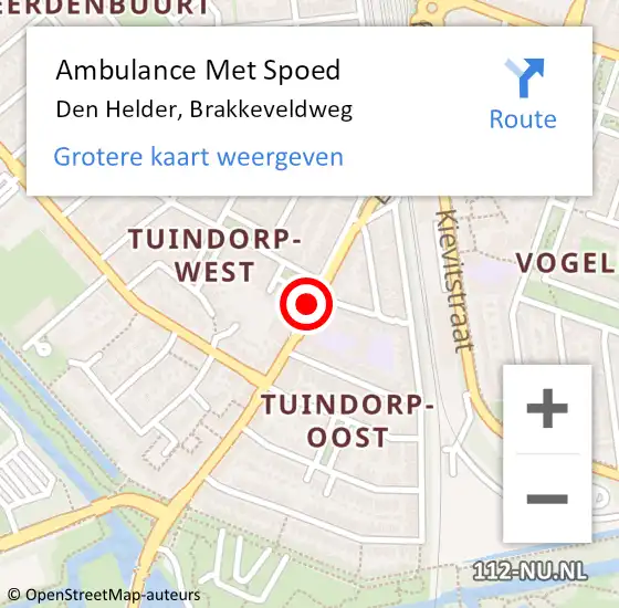 Locatie op kaart van de 112 melding: Ambulance Met Spoed Naar Den Helder, Brakkeveldweg op 10 augustus 2019 09:11