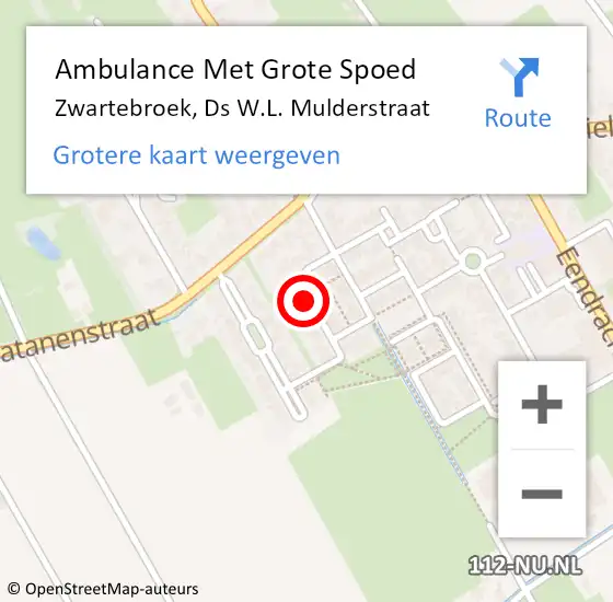 Locatie op kaart van de 112 melding: Ambulance Met Grote Spoed Naar Zwartebroek, Ds W.L. Mulderstraat op 10 augustus 2019 09:57