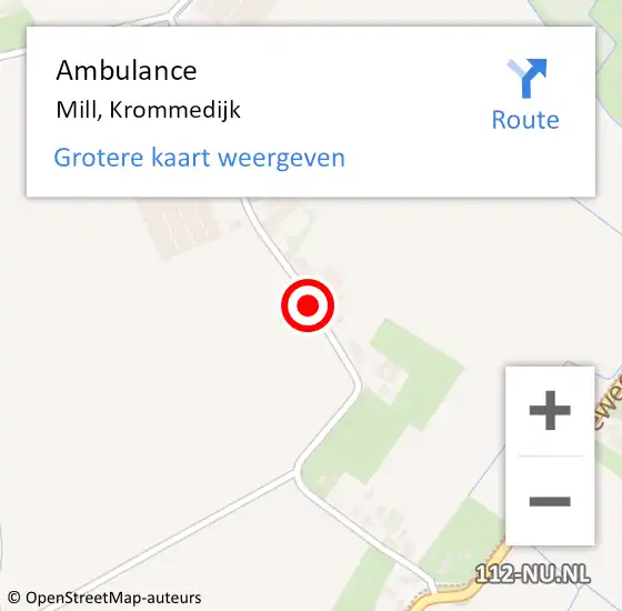 Locatie op kaart van de 112 melding: Ambulance Mill, Krommedijk op 10 augustus 2019 10:58