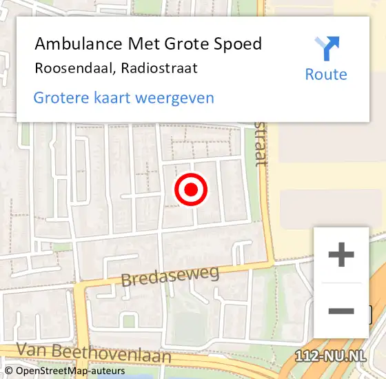 Locatie op kaart van de 112 melding: Ambulance Met Grote Spoed Naar Roosendaal, Radiostraat op 10 augustus 2019 11:28