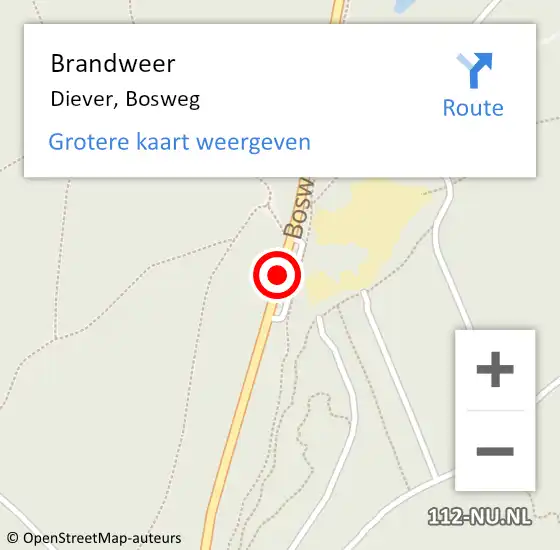 Locatie op kaart van de 112 melding: Brandweer Diever, Bosweg op 10 augustus 2019 11:40