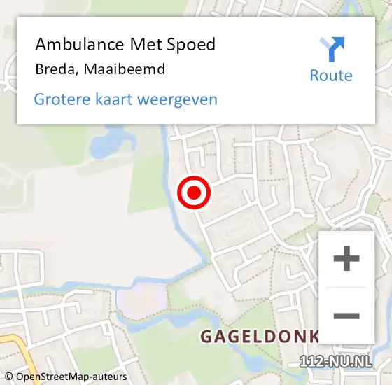 Locatie op kaart van de 112 melding: Ambulance Met Spoed Naar Breda, Maaibeemd op 10 augustus 2019 12:34