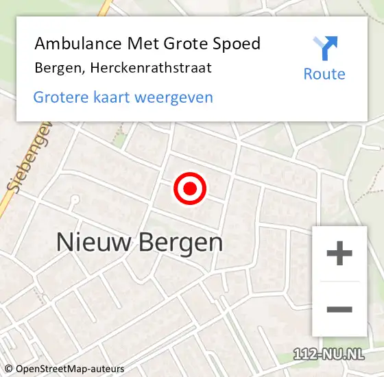 Locatie op kaart van de 112 melding: Ambulance Met Grote Spoed Naar Bergen, Herckenrathstraat op 10 augustus 2019 12:58