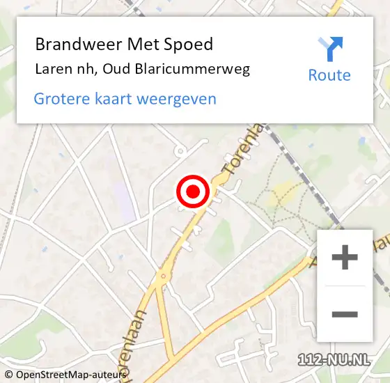 Locatie op kaart van de 112 melding: Brandweer Met Spoed Naar Laren nh, Oud Blaricummerweg op 10 augustus 2019 13:04