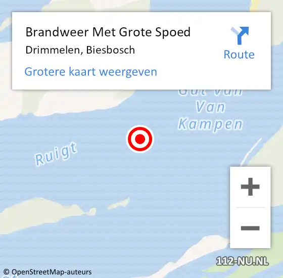 Locatie op kaart van de 112 melding: Brandweer Met Grote Spoed Naar Drimmelen, Biesbosch op 10 augustus 2019 13:51