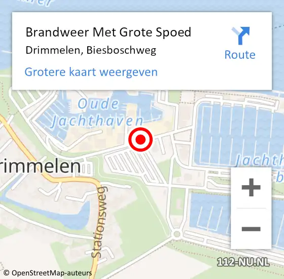Locatie op kaart van de 112 melding: Brandweer Met Grote Spoed Naar Drimmelen, Biesboschweg op 10 augustus 2019 13:53