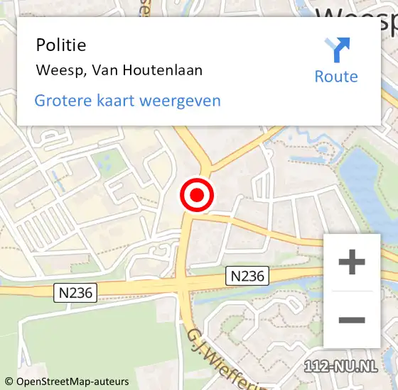 Locatie op kaart van de 112 melding: Politie Weesp, Van Houtenlaan op 10 augustus 2019 14:12