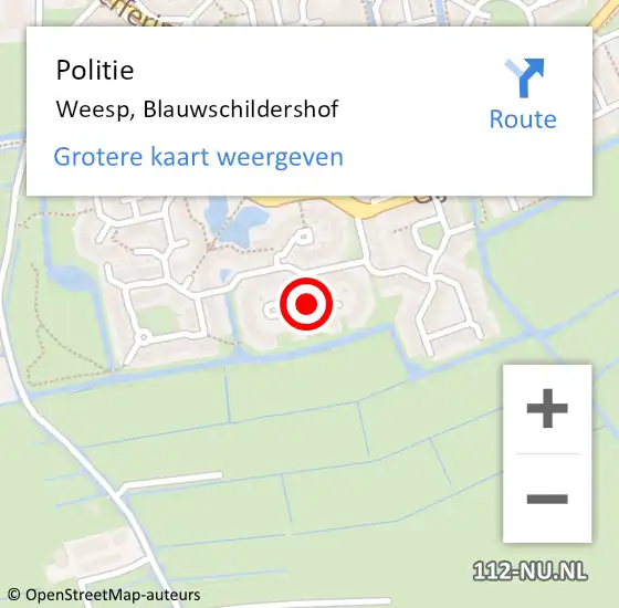 Locatie op kaart van de 112 melding: Politie Weesp, Blauwschildershof op 10 augustus 2019 14:17