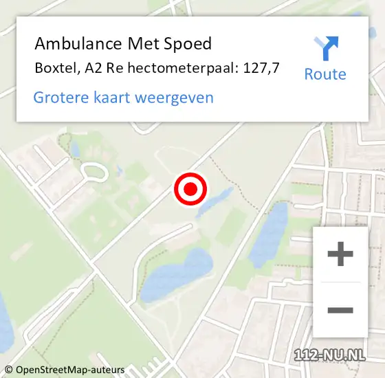 Locatie op kaart van de 112 melding: Ambulance Met Spoed Naar Boxtel, A2 Re hectometerpaal: 128,2 op 10 augustus 2019 14:58
