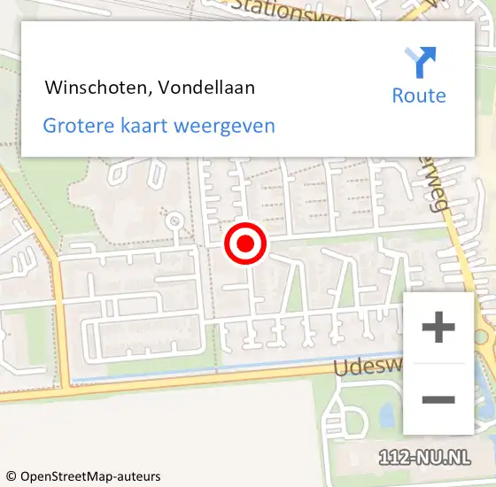 Locatie op kaart van de 112 melding:  Winschoten, Vondellaan op 10 augustus 2019 15:01