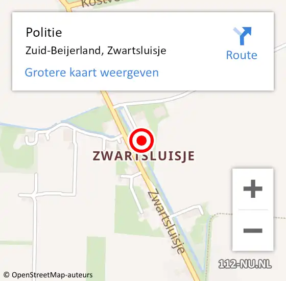 Locatie op kaart van de 112 melding: Politie Zuid-Beijerland, Zwartsluisje op 10 augustus 2019 15:36