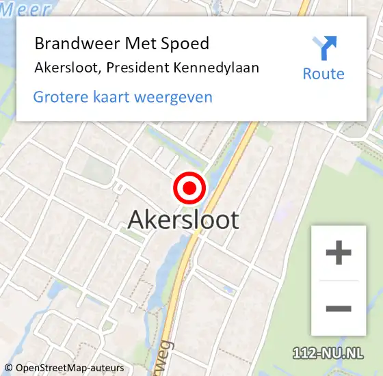 Locatie op kaart van de 112 melding: Brandweer Met Spoed Naar Akersloot, President Kennedylaan op 10 augustus 2019 16:06