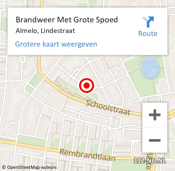 Locatie op kaart van de 112 melding: Brandweer Met Grote Spoed Naar Almelo, Lindestraat op 10 augustus 2019 16:11