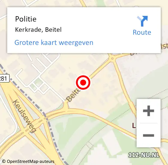 Locatie op kaart van de 112 melding: Politie Kerkrade, Beitel op 10 augustus 2019 16:12