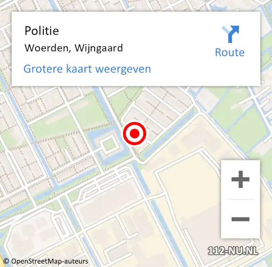 Locatie op kaart van de 112 melding: Politie Woerden, Wijngaard op 10 augustus 2019 16:24