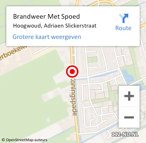 Locatie op kaart van de 112 melding: Brandweer Met Spoed Naar Hoogwoud, Adriaen Slickerstraat op 10 augustus 2019 16:27