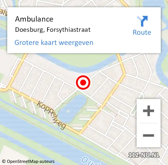 Locatie op kaart van de 112 melding: Ambulance Doesburg, Forsythiastraat op 10 augustus 2019 16:33