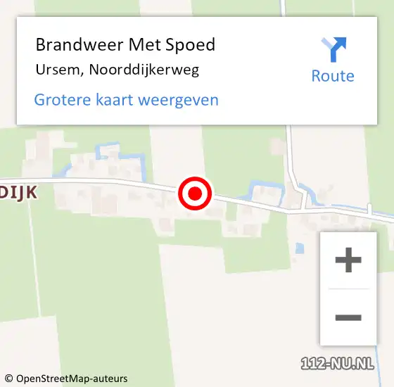 Locatie op kaart van de 112 melding: Brandweer Met Spoed Naar Ursem, Noorddijkerweg op 10 augustus 2019 16:40