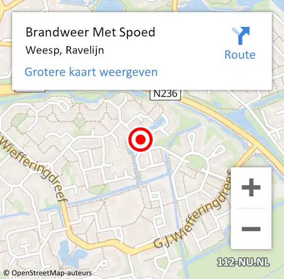 Locatie op kaart van de 112 melding: Brandweer Met Spoed Naar Weesp, Ravelijn op 10 augustus 2019 16:56