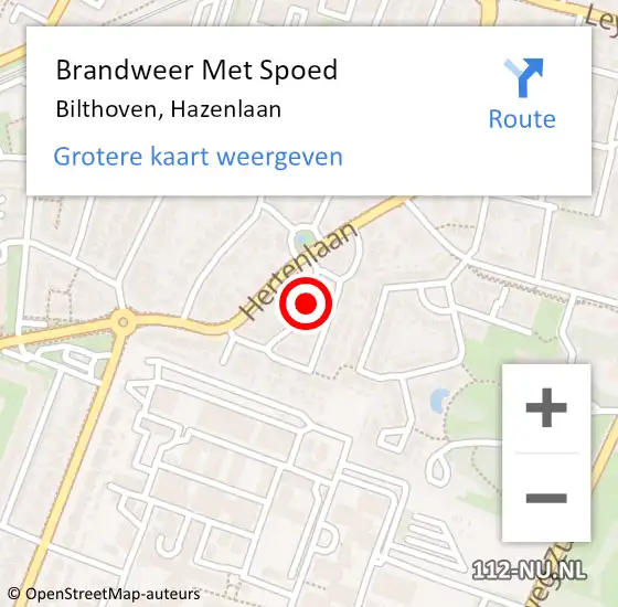 Locatie op kaart van de 112 melding: Brandweer Met Spoed Naar Bilthoven, Hazenlaan op 10 augustus 2019 17:15