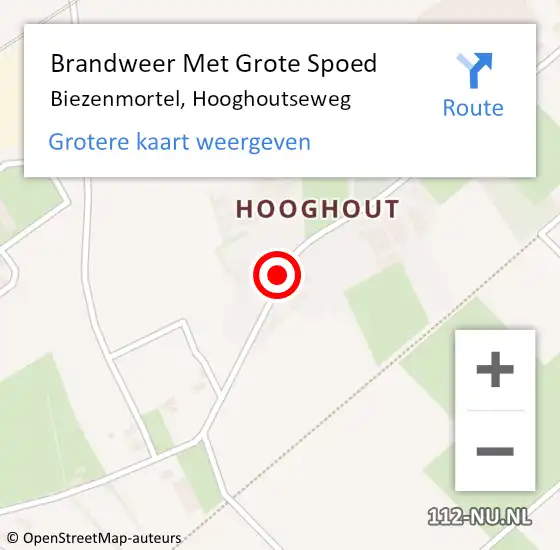 Locatie op kaart van de 112 melding: Brandweer Met Grote Spoed Naar Biezenmortel, Hooghoutseweg op 10 augustus 2019 17:18