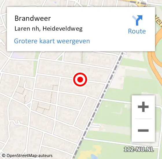 Locatie op kaart van de 112 melding: Brandweer Laren nh, Heideveldweg op 10 augustus 2019 17:27