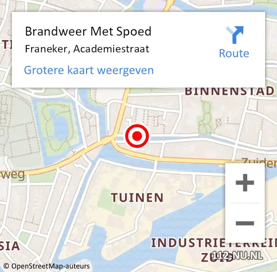 Locatie op kaart van de 112 melding: Brandweer Met Spoed Naar Franeker, Academiestraat op 10 augustus 2019 18:08